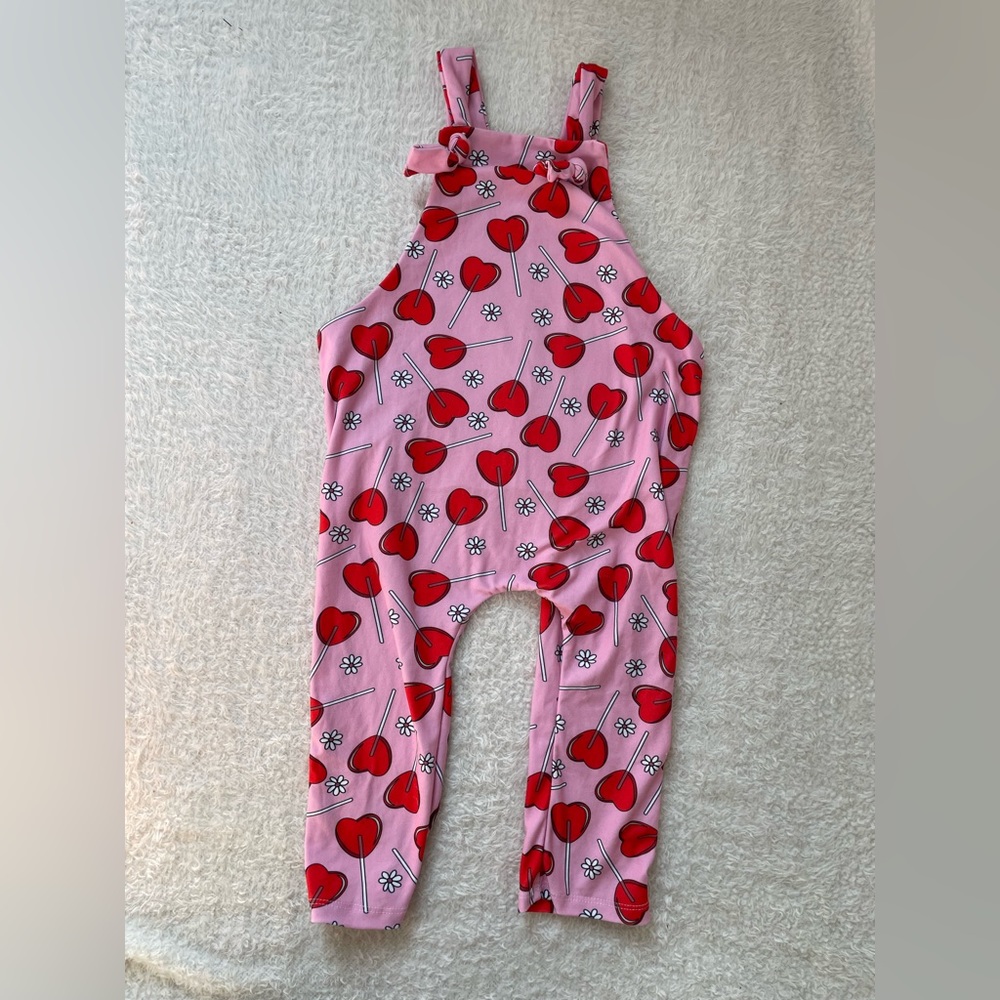 EUC Shop Momma Mia 18-24 Months Valentine’s Tie Overalls Pink Red Heart Lollipop